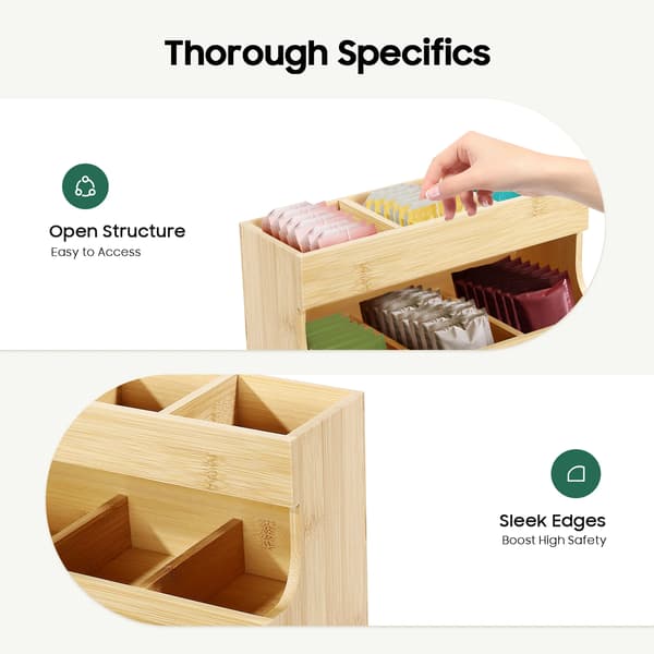 Teebag Organizer, 9 Rum, Holdbar Bambusdesign,3-niveau, Træ