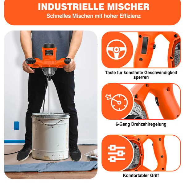 Mörtelblandare, 2100 Watt, 6-hastighetskontroll,Rörare för murbruk