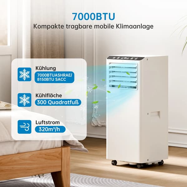 Aircondition, 7000 BTU køling, affugtning,EU