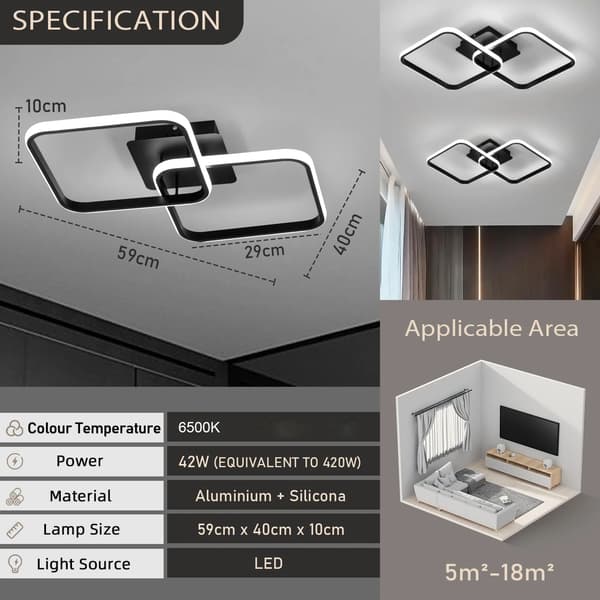 LED Loftlampe, 54 cm, 42W, 220V, Sort, Energisparende