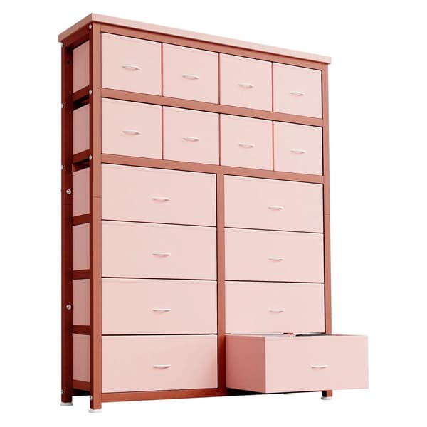 Kommode, 16 Skuffers Opbevaring, Nem Montering,Pink