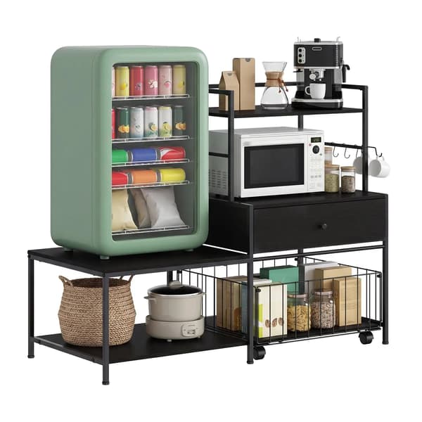 Mini Køleskab Stativ, Multifunktionel Organizer, Gulvstående Design,sort