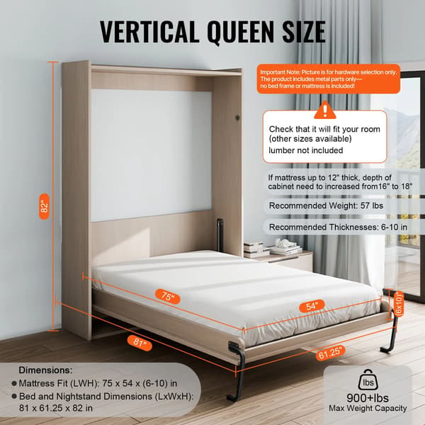 Murphy Bed Kit, Pladsbesparende Design, Holdbar Konstruktion,Sort