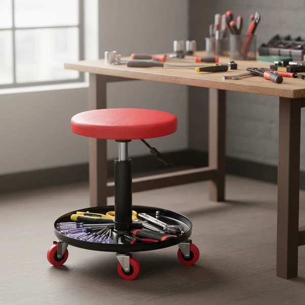 Verkstadspall, Ergonomisk Design, 360° Rotationsförmåga,RÖD