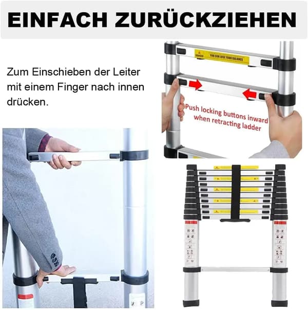 Teleskopisk Fällstege, 5m Höjd, 150kg Kapacitet,Silver