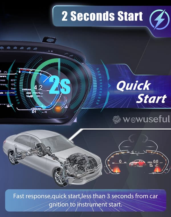 Digitalt Dashboard, LCD Panel, Virtuelt Instrument,med HUD carplay
