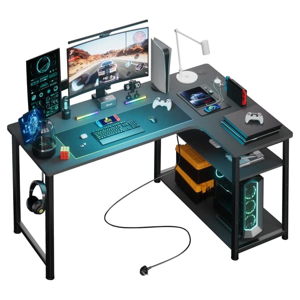 Gamingbord, L-formet design, integreret USB-opladning,Sort