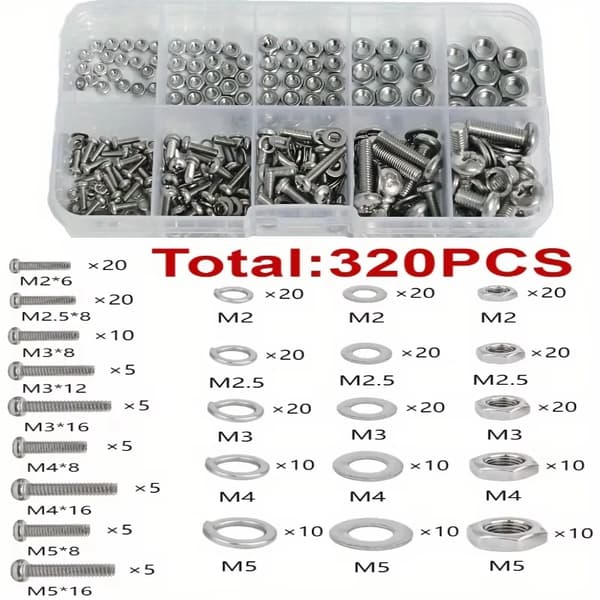 Hexmøtrik og Bolt Sæt, 320 Stykker, Rustfrit Stål Konstruktion,320Pcs