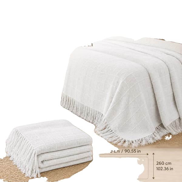 Filt, Vintage Design, Andningsbart Bomullsmaterial,Vit 230*260cm