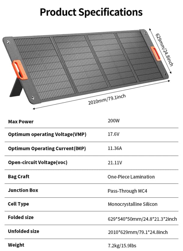 Solpanel, Bærbart Design, Vandtætte Funktioner,200W solpanel