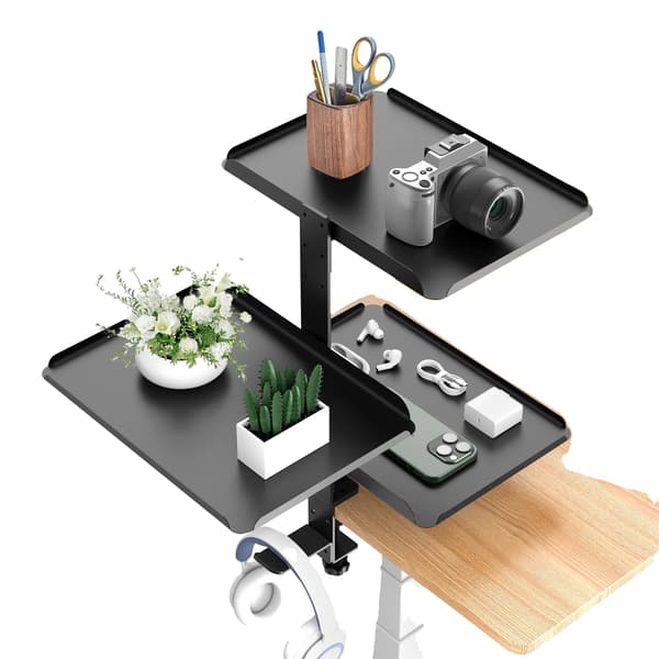 Skrivebordsorganisator, Tre-lags design, Justerbar opbevaring,sort