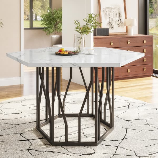 Spisebord, Hexagonal Design, Stilfuld Metalramme,Sort Hvid