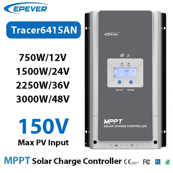 Solcellsregulator, 60A, Avancerad MPPT-teknik,Tracer6415AN