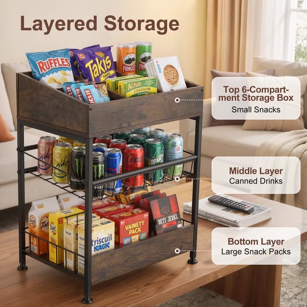 Snack Display Rack, 3-lags design, alsidig madopbevaring,Brun