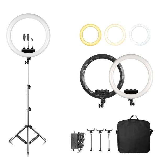 Ring Light, Dæmpbar Lysstyrke, 360° Rotation,100cm Sort