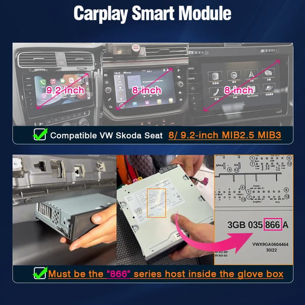 Trådløs CarPlay Android Auto Modul, Kompatibel med MIB2 og MIB3, Nem Installation,MIB MIB3