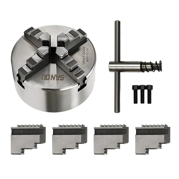 Självcentrerande chuck, 125 mm diameter, 4-kälsystem,Silver