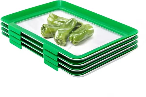 Matbevarande bricka, stapelbar design, 4-delars set,grön