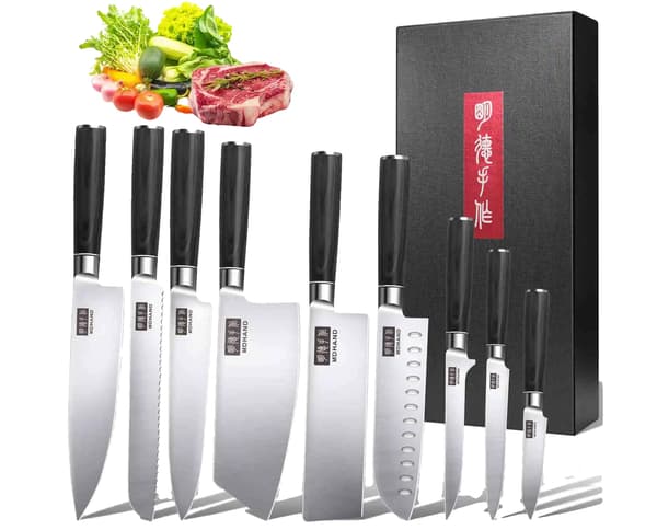 Køkkenkniv Sæt, Ergonomiske Håndtag, Rustfrit Stål Blade,9stk