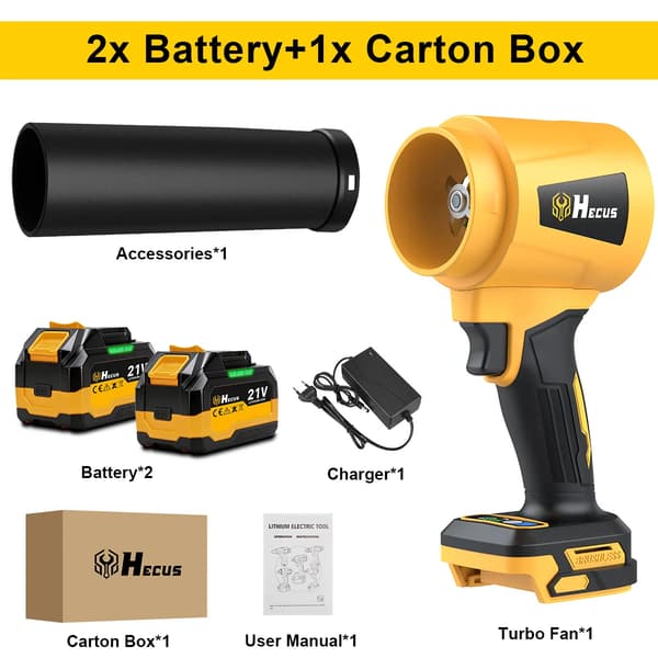Fläkt, Borstlös Motor, Hög Luftflöde, 2 Batteri, 100V-240V EU Kontakt