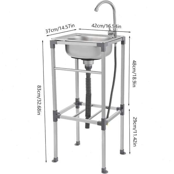 Fritstående vaskesink, holdbart rustfrit stål, varmt og koldt vandhane,Sølv