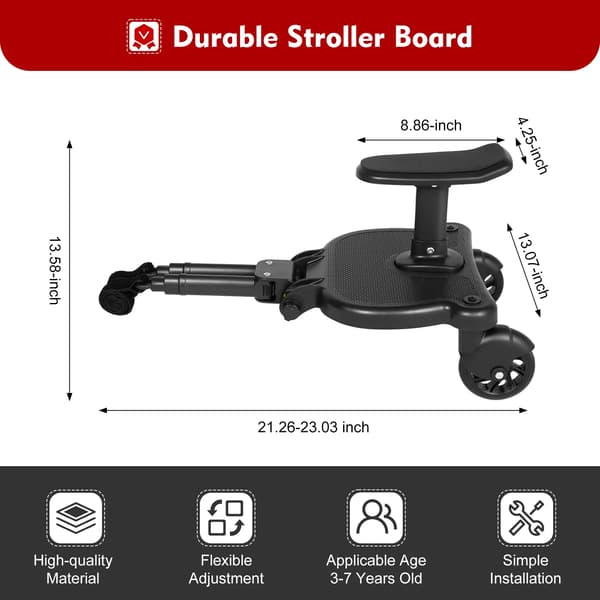 Kompakt Ride Board, Foldbart Sæde, Universel Kompatibilitet,sort