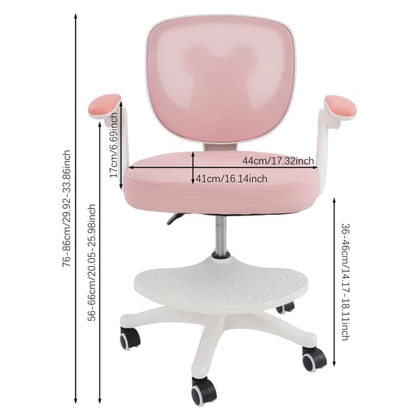 Kontorstol, Ergonomisk Støtte, Justerbar Højde,Pink