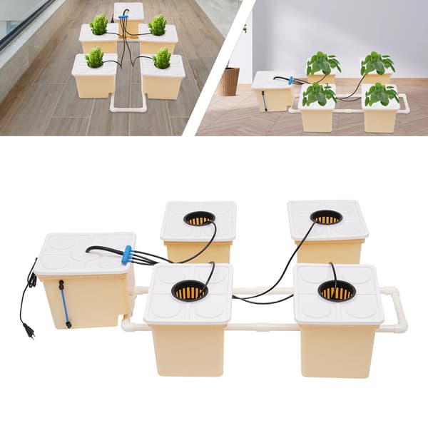 Hydroponisk System, 4 Plantningsspande, Nedsænkelig Pumpe,Lys Gul