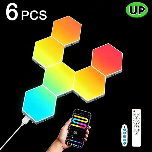 Hexagon Vägglampor, Musik Synk, DIY Modulär Design,Hexagon Light-a, 6PCS