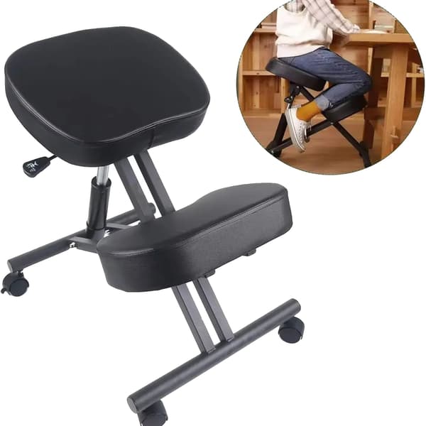 Ergonomisk Knæstol, Justerbar Højde, Komfortable Puder,sort