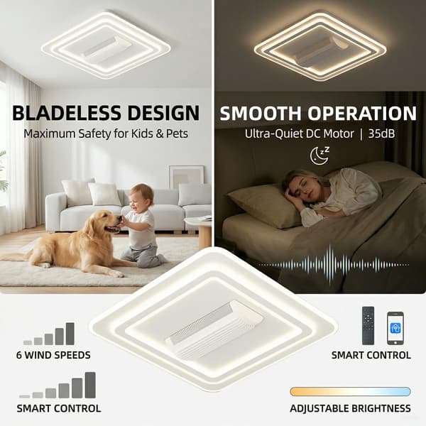 Loftventilator Lys, Bladeless Design, Justerbar Farvetemperatur,HVID