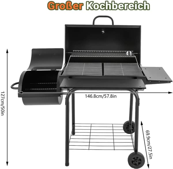 Kulgrill, Indbygget Termometer, Uafhængige Kogegitre,sort