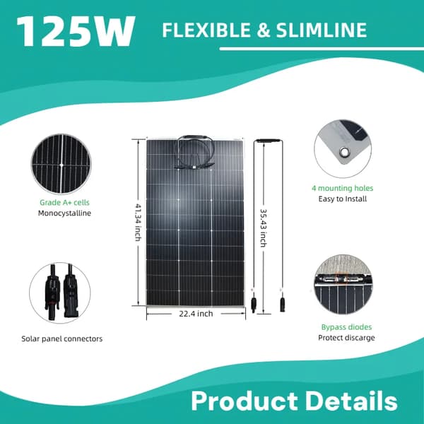 Solpanel, Letvægtsdesign, Høj Effektivitet,125W   1STK