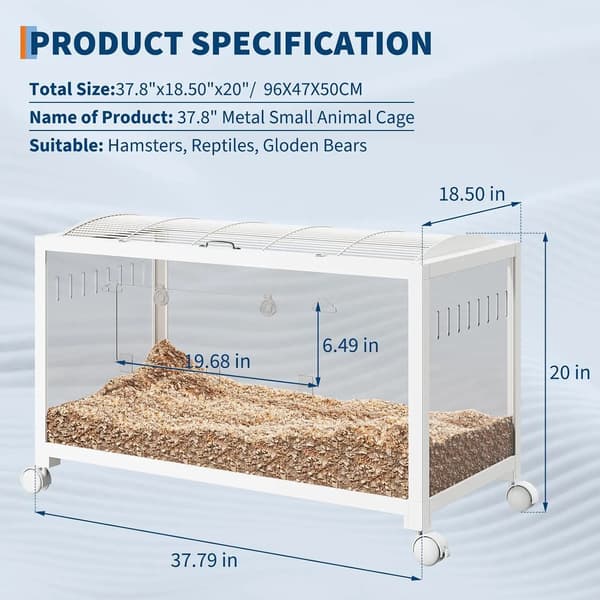 Hamsterbur, Klar Akrylpanel, Mobil med Hjul,HVID