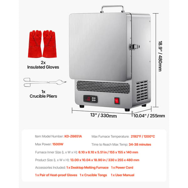 Elektrisk Smältugn, PID Kontroll, Kompakt Design,S 1500W