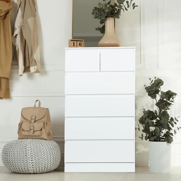 kommode, 6 skuffer opbevaring, moderne design,Hvid