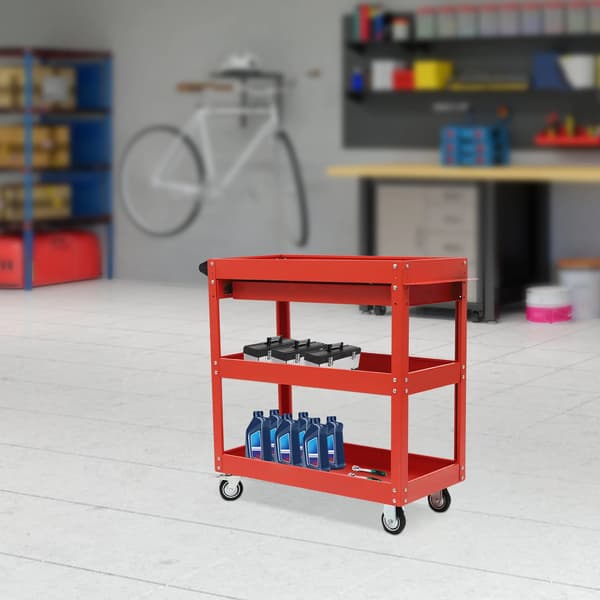 Værktøjsvogn, Heavy Duty Stål, Tre-niveau Design,Rød