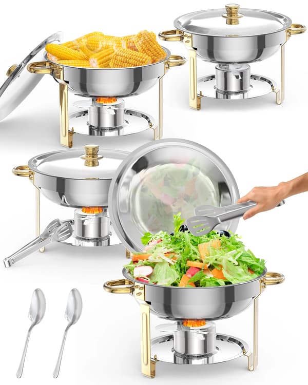 Chafing Dish, Rostfritt Stål, Bufféset med Lock och Tillbehör,Set om 4