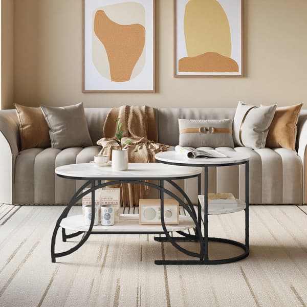Låga Bord, Rund Design, Två-Tier Förvaring,svart