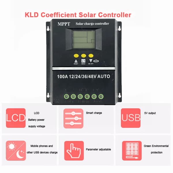 Solcelleladerregulator, 60A Maksimal Strøm, Dobbelt USB-porte,60A