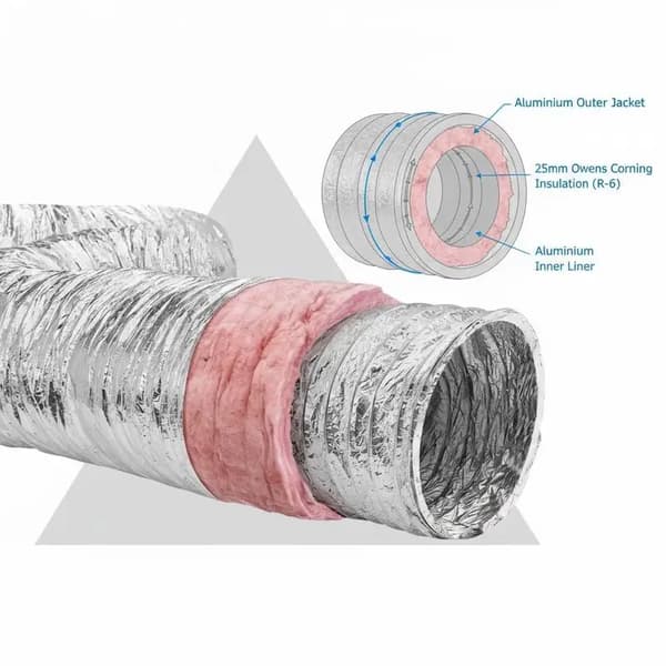 Flexibel Aluminiumslang, Isolerad, 130 mm Diameter, Röd
