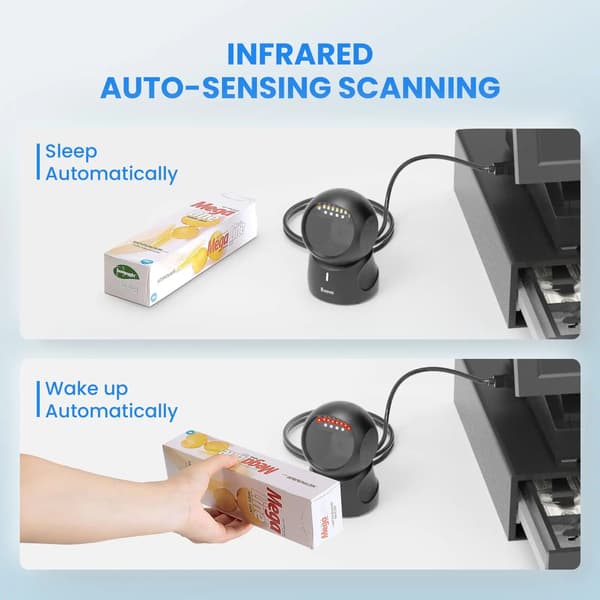 Stregkodescanner, Omnidirektionel Scanning, Nem Installation,2D skrivebordsscanner