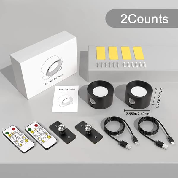 LED Væglampe, Dæmpbar, Genopladeligt Batteri,sort-2stk