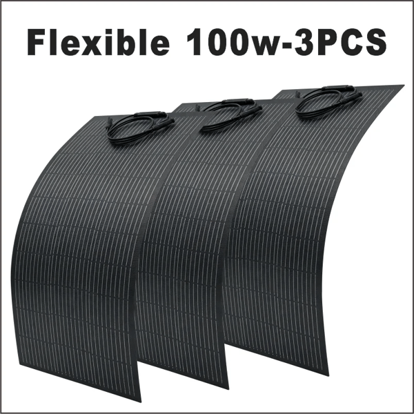 Solpanel, Fleksibelt Design, Høj Effektivitet,3PCS 100W