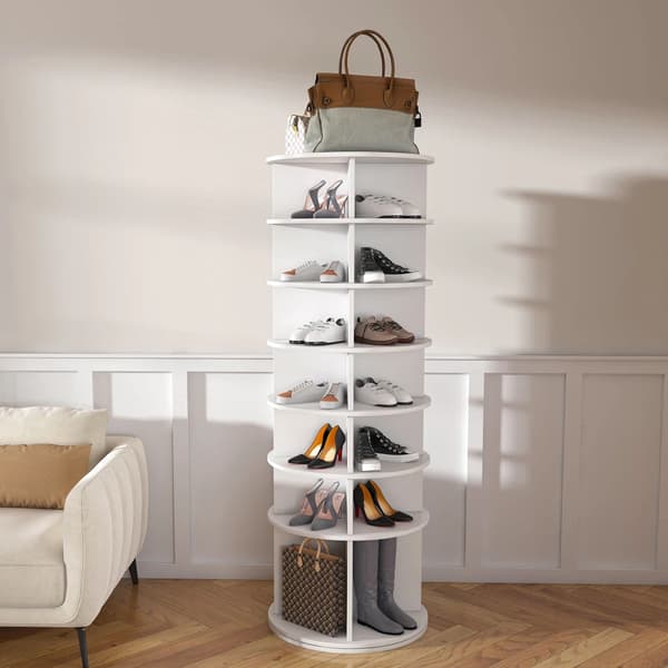 Sko Rack, 360° Drejelig Design, Plads til Op til 28 Par,HVID