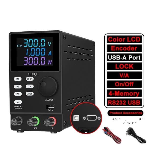 Strømforsyning, Programmerbar, USB og RS-232 Kommunikation,300V 1A 300W RS232