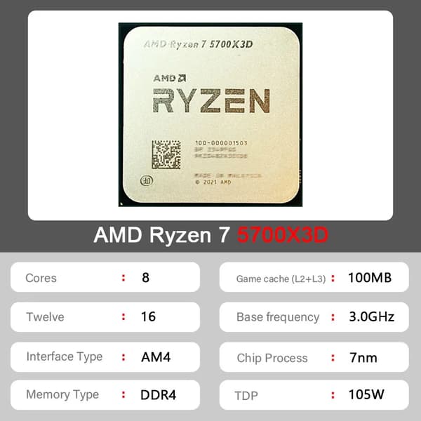 Processor, 8 kärnor, 16 trådar, AM4-sockel, 7NM chipprocess, DDR4 ECC-minnesstöd