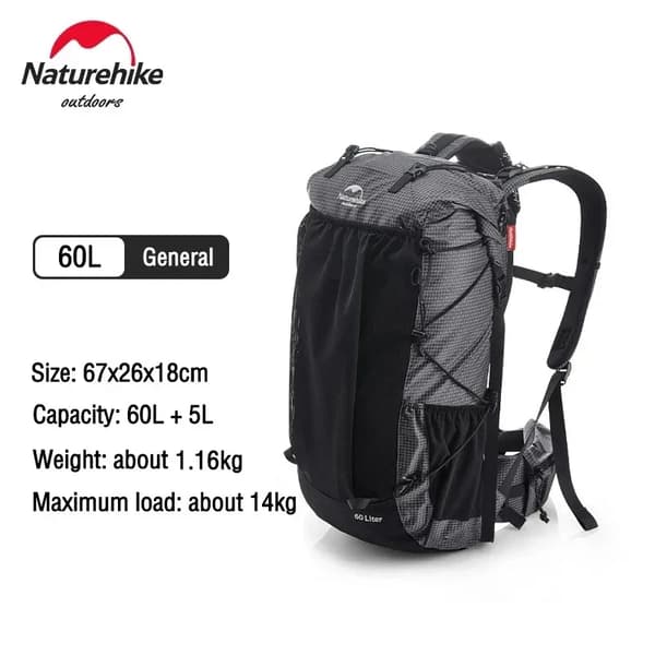 Vandringsryggsäck, Vattentät, Fällbar,60 + 5L