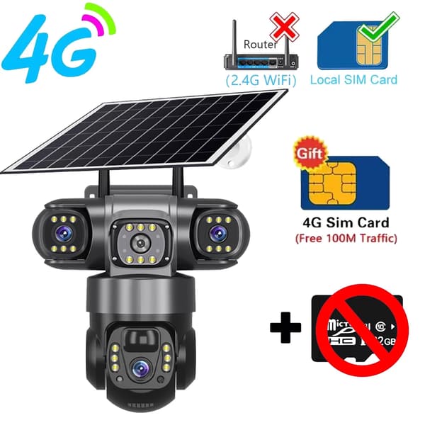 Solkamera, Tri-linse kontrol, 4G forbindelse,4G Solarkamera