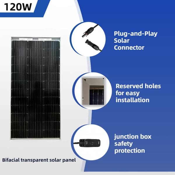 Solpanel, Høj Effektivitet, Holdbart Design,Bifacial 120W  2PCS